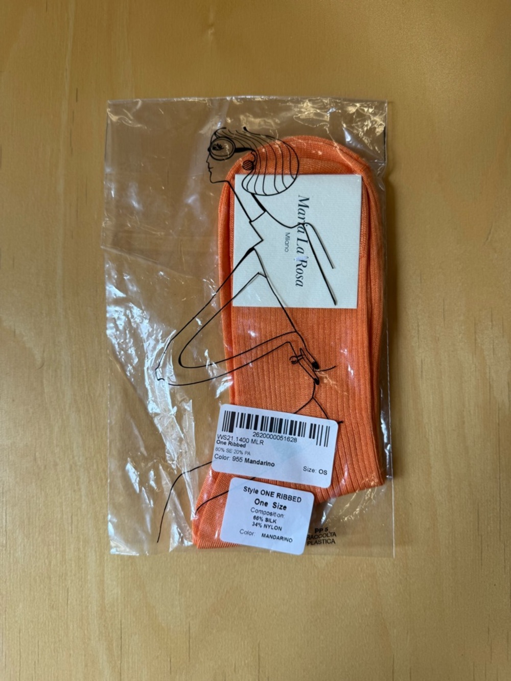 Maria La Rosa Orange Ribbed Mid Calf Socks - Picture 3 of 3